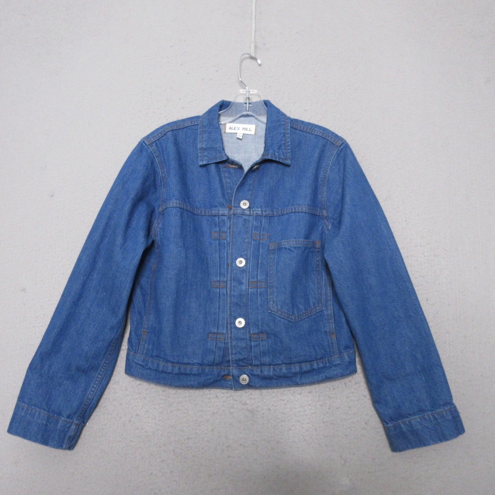 Alex Mill Jean Jacket Women Small Cropped‎ Denim Trucker Adjustable Contemporary